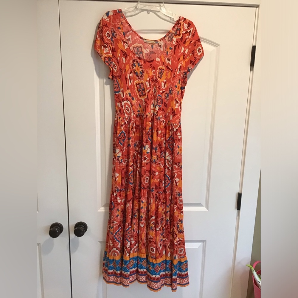 Soft Surroundings Orange and Blue Patterned Maxi Dress